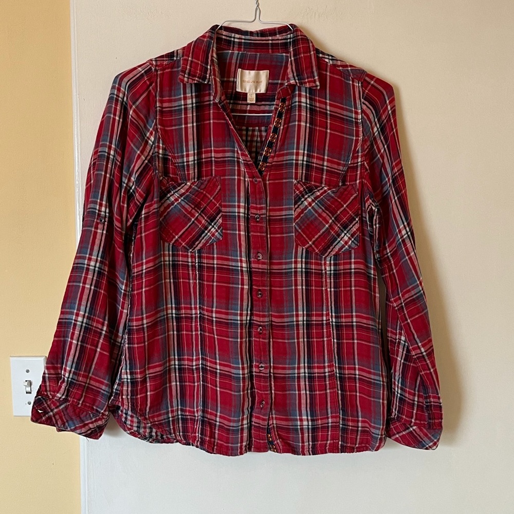 SKIES ARE BLUE flannel - size M - Anthropologie - EUC